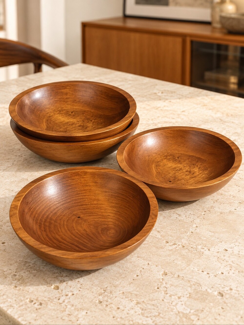 Vintage Baribo-Maid Canada Maple Wood Salad Bowls Set of 4 MCM